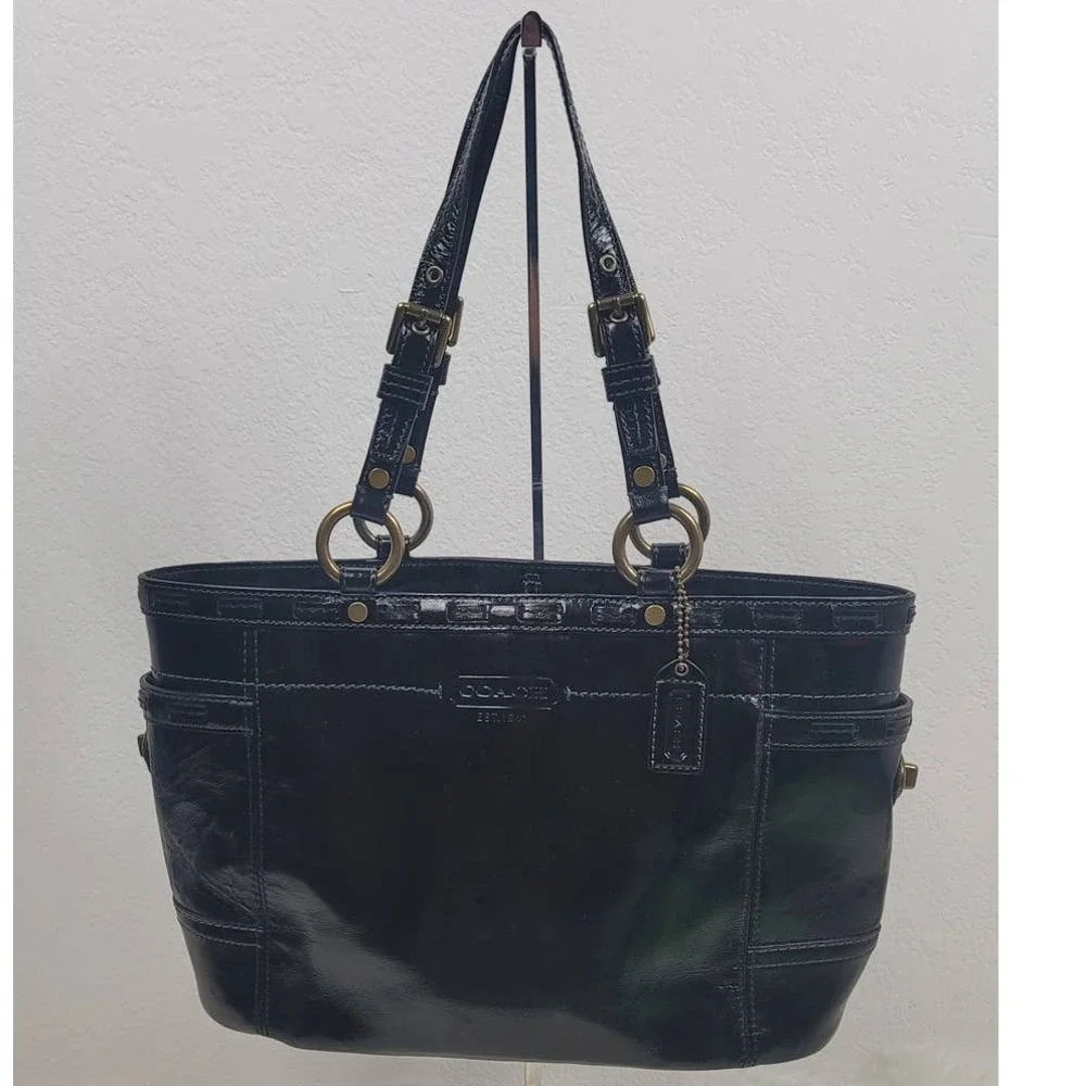 COACH Black Patent Leather Tote F0773-11500 - Picture 1 of 8